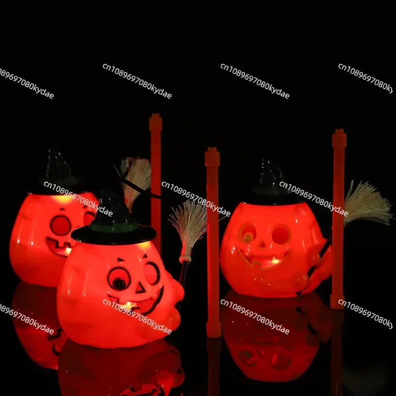 Halloween Portable Jack-o-lantern Ghost Festival Party Decoration Luminous Broom Jack-o-lantern Props Children's Toys