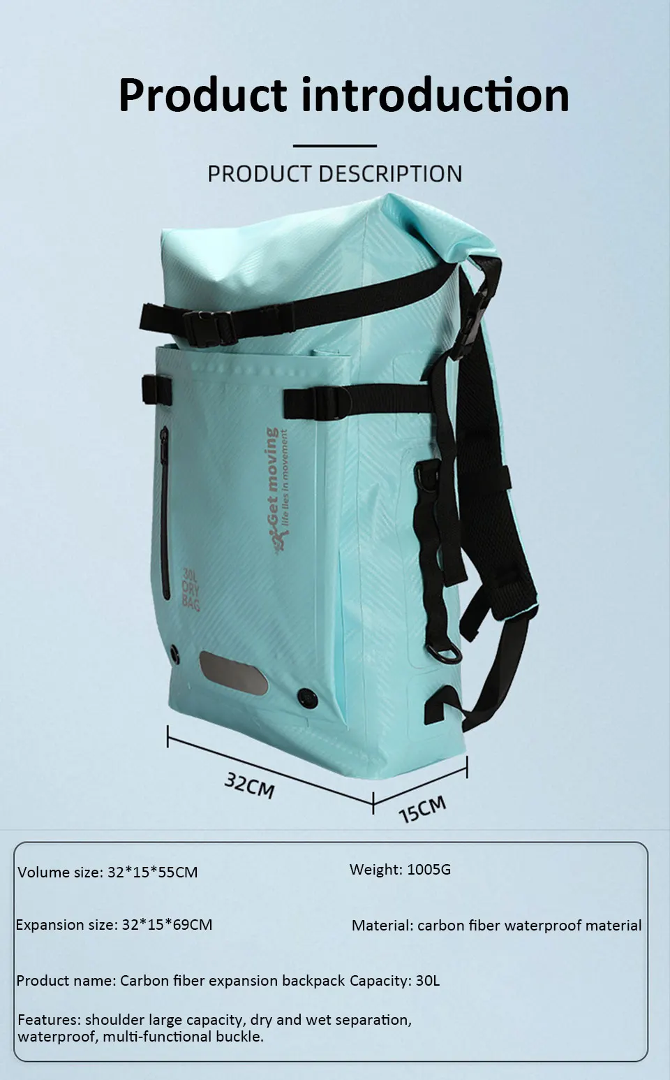 30L Trockentasche mit großem Fassungsvermögen, Trocken- und Nasstrennung, wasserdichter Schwimmrucksack für Reisen/Wassersport/Wandern, Aufbewahrungstasche – Detail 15