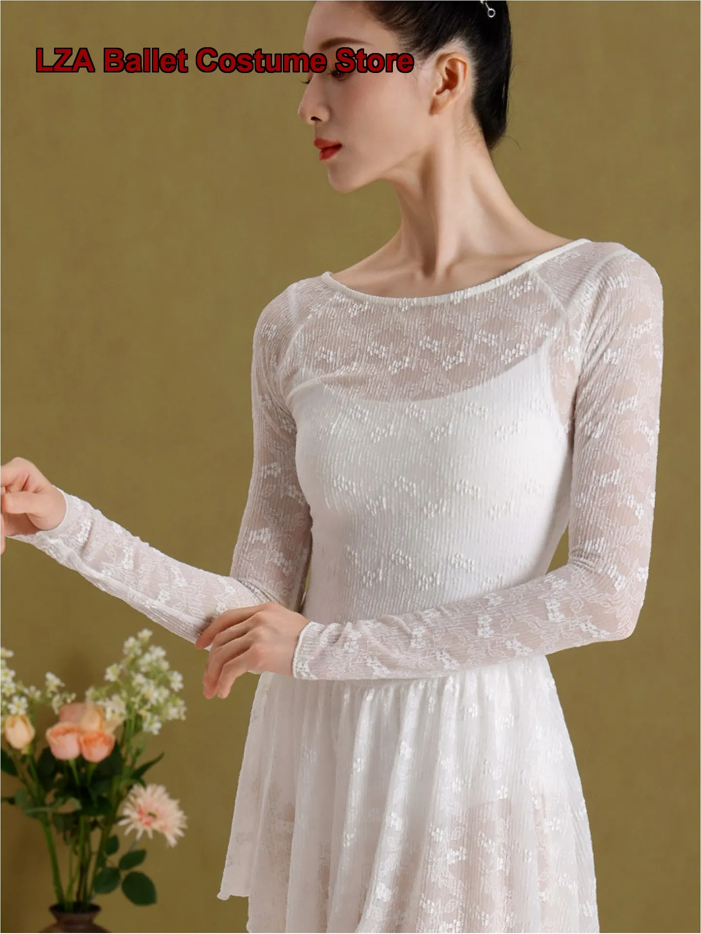 Women's Adult Off Shoulder Lace Dress Practice Leotard Art Exam Body Suit Basic Training Gymnastics