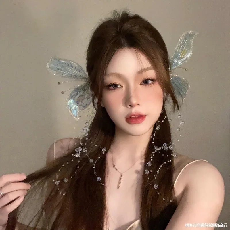 Cosplay Forest Guard  Headwear with Fairy Ears Crystal Hairpin Butterfly Wings Fringe Side To Side Clip