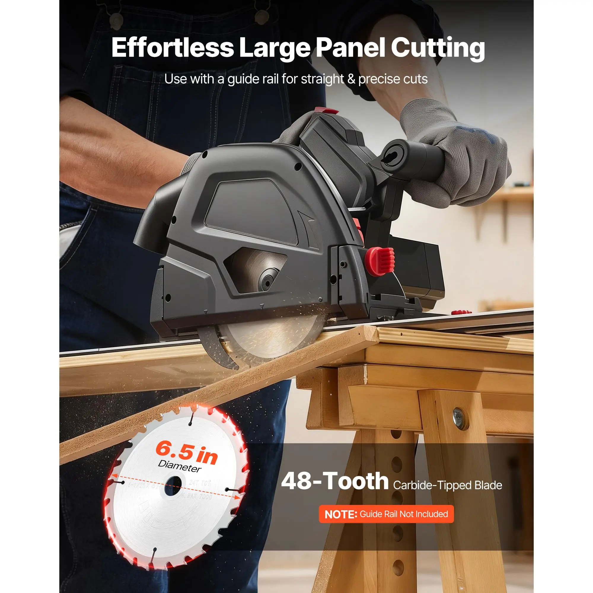 Track Saw, 6-1/2-Inch, Plunge-Cut Circular Kit, Tracksaw with 48-Tooth Carbide-Tipped Blade, 0-45° Angle Adjustment, 2.16 in