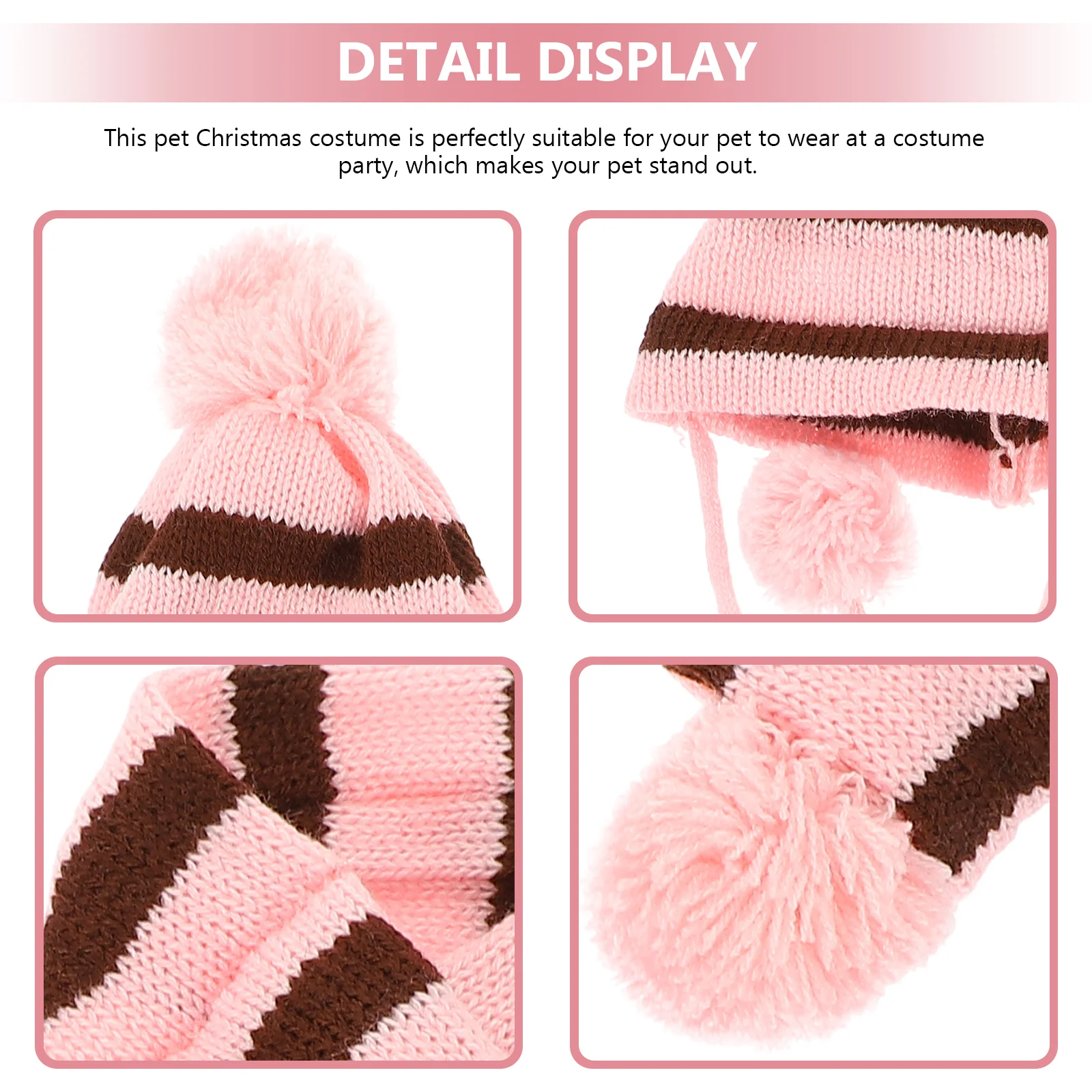 

1Set Pet Festival Strpe Clothes Dog Scarf Hat Set Knitted Winter Clothing Comfortable and Cute Size M Pink Brown