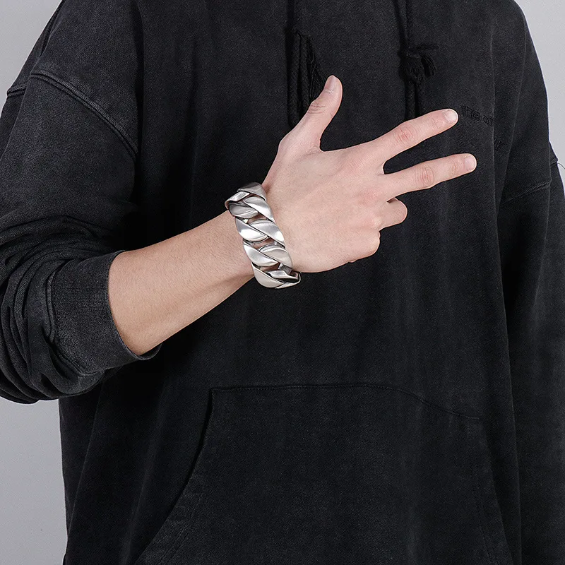 31mm Punk Retro Matte Brush Curb Cuban Chain Bracelet Men Women Hiphop Rock Gold Color Stainless Steel Bike Biker Bangle Jewelry
