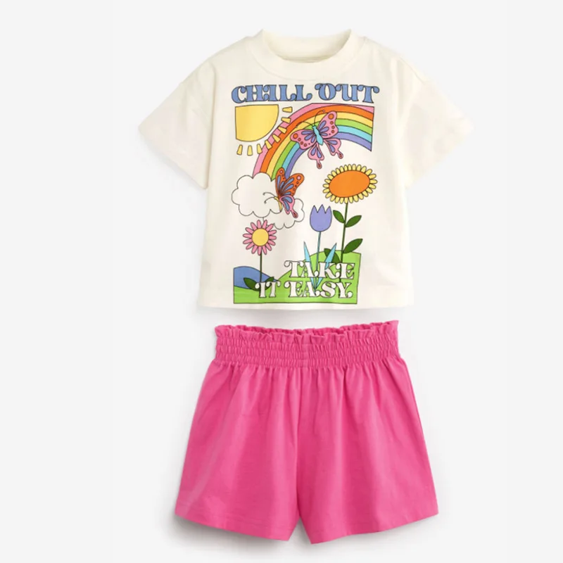 T-shirt short et pantalon en coton éponge pour filles, vêtements pour enfants, olympiques mignons, tenues d'été pour bébés, ensembles de vêtements pour bébés filles, 100%, 2024