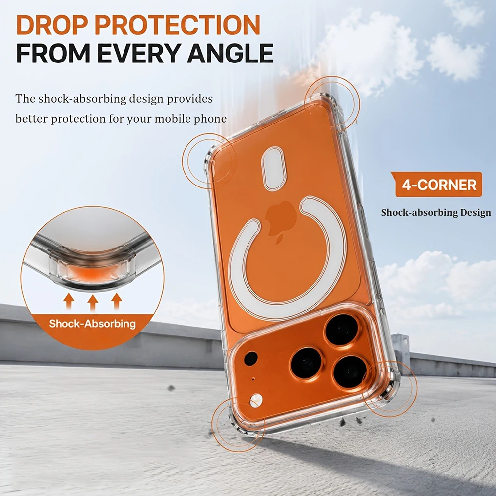 Nueva Funda Magnética Transparente de Lujo para iPhone 17 16 15 14 13 Pro Max 17Pro, Compatible con Carga Inalámbrica Magsafe, Carcasa Trasera Transparente, fundas de iphone 17 15 13 pro max