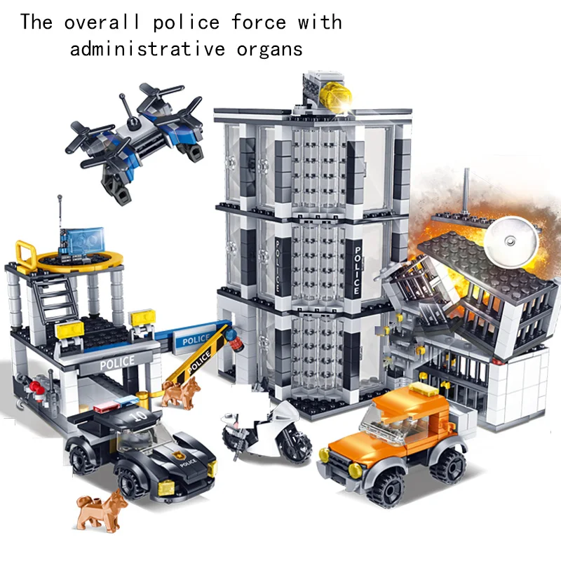 Forma de edifício policial em bloco de 1000 blocos, carro de polícia urbano preto, blocos de carro, decoração de construção de polícia em bloco, conjunto de blocos, Natal leste