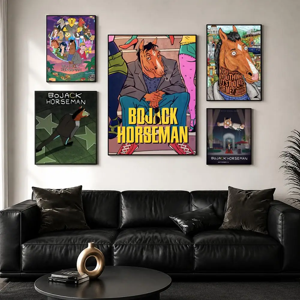 B-BoJack Cartoon H-Horseman Poster Perfect Sticker Self Adhesive for Office Home Theater Wall Art Decor Fancy Gift