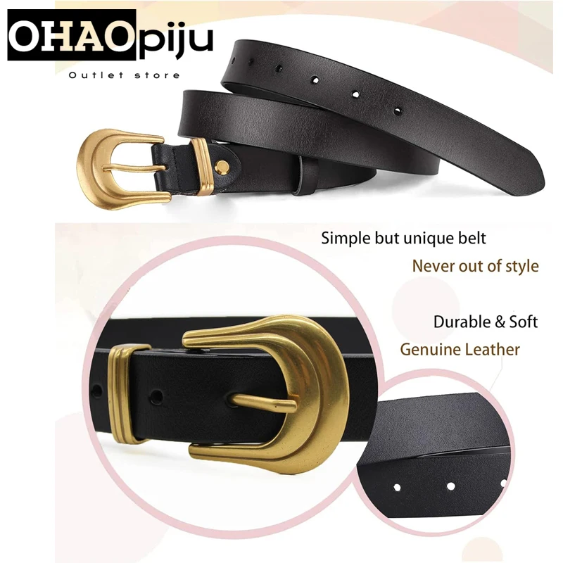 2024 New Luxury Brand High Quality Women\'s Belt Western Belts Silver Gold Buckle Black Leather Belt Pants Jeans Belts for Women