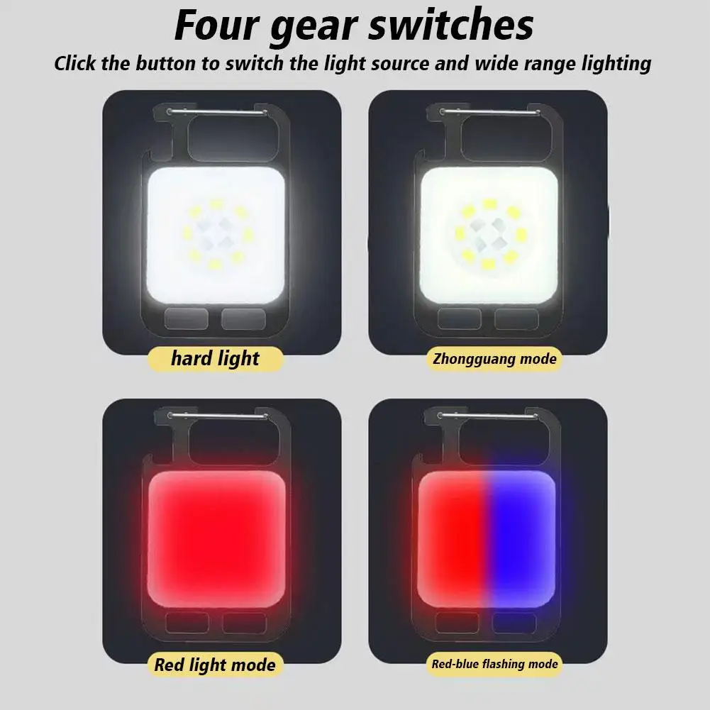 Mini LED Portable Keychain Flashlight Multifunction COB Work Light USB Rechargeable Strong Magnet Outdoor Camping Lantern