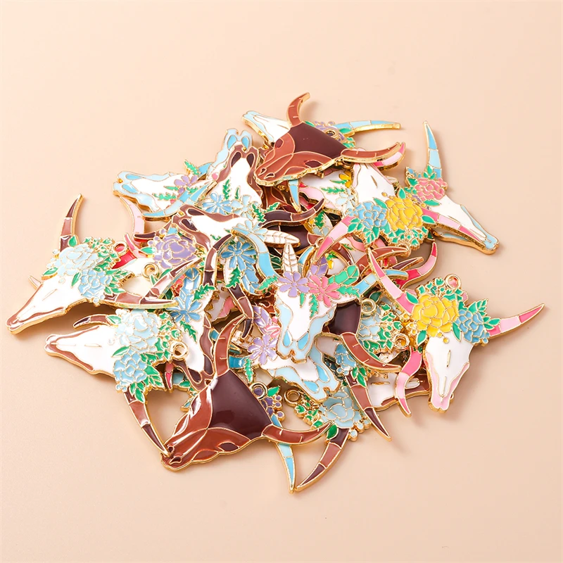 

20pcs Cartoon Enamel Animal Ox Head Charms Pendants for Jewelry Making Drop Earrings Necklaces Bracelets DIY Crafts Accessories