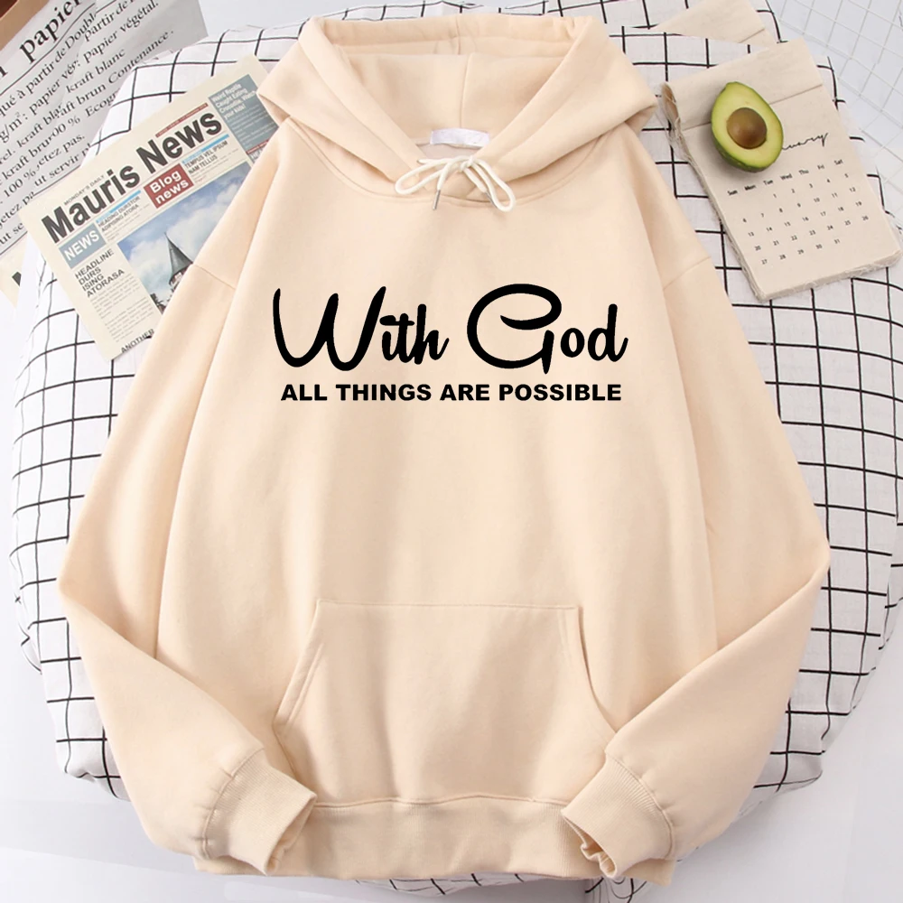 Hoodies With God All Things Are Possible Letters Men'S Sweatshirt Street Harajuku Oversize Sportswear Graphic Punk Warm Clothes