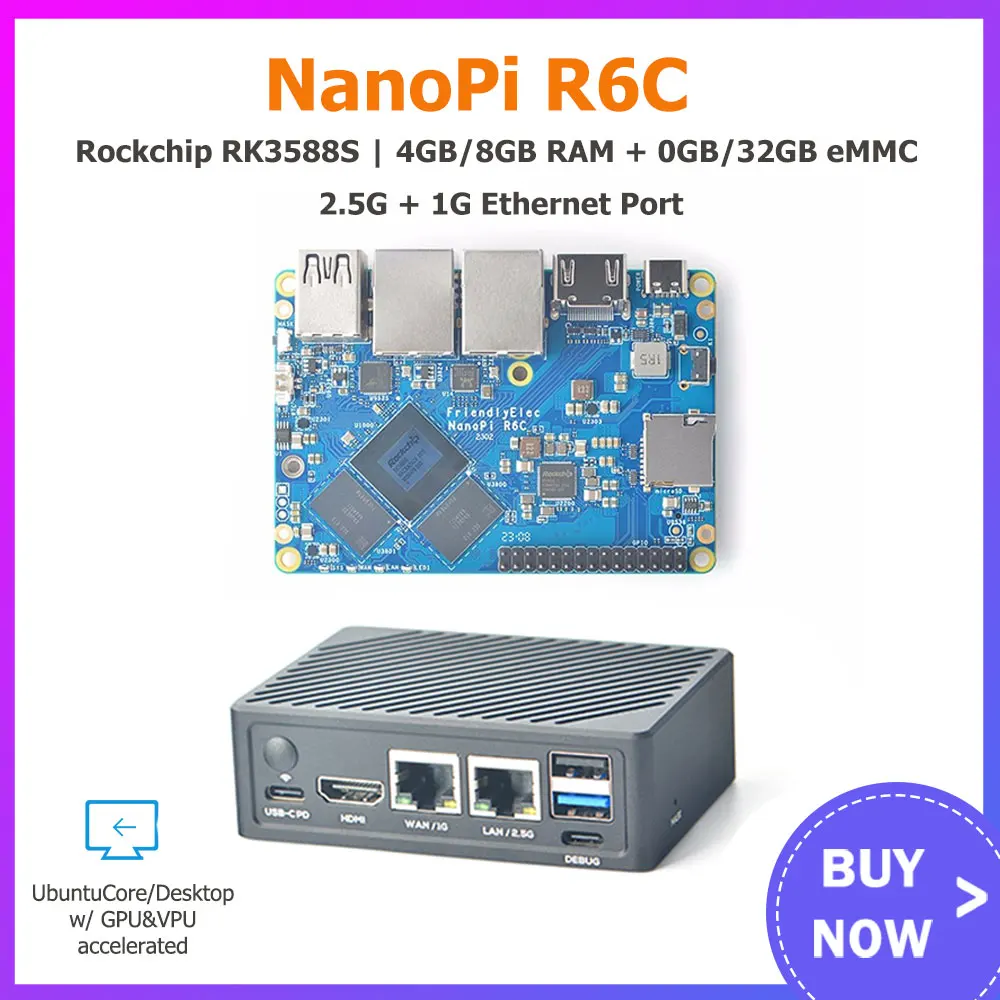 NanoPi R6C 4GB/8GB RAM 32GB eMMC Rockchip RK3588S A76 A55 Dual 2,5G Ethernet Unterstützung HDMI2 Linux/Openwrt/Debian/Ubuntu