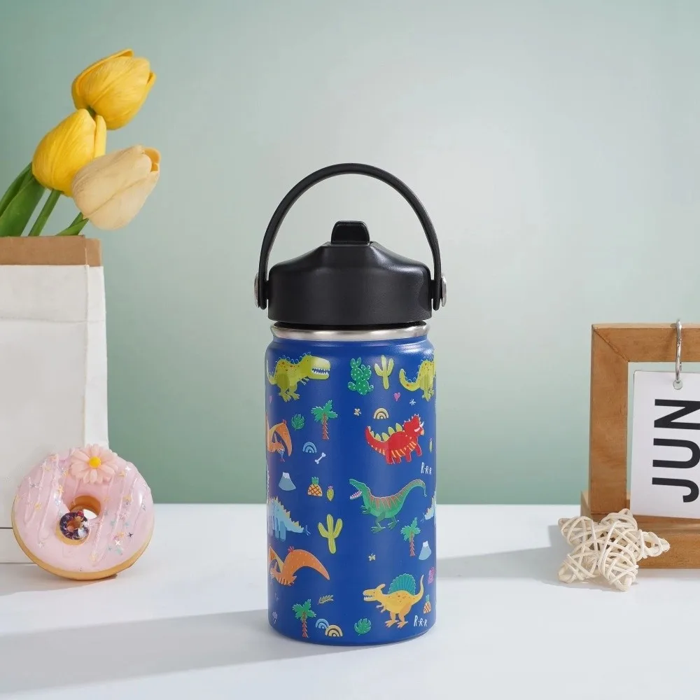 

Straw Cup Cartoon Handheld Kettle Leak-Proof Fashionable Insulated Water Bottle Stainless Steel Thermos Mug School Use