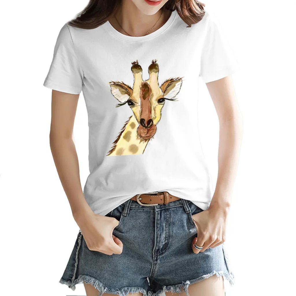 

Giraffe Women's Printed T-Shirt, Round Neck Short Sleeve, Casual Fun, Cute, Summer