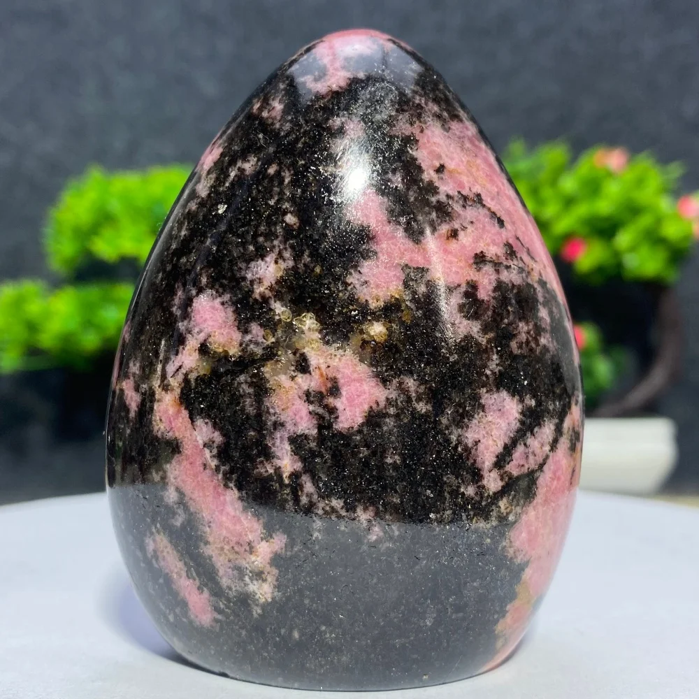 Natural Rhodonite Quartz Crystal Pink & Black Polished Reiki Healing Gemstone Specimen for Palm Playing Rock Mineral