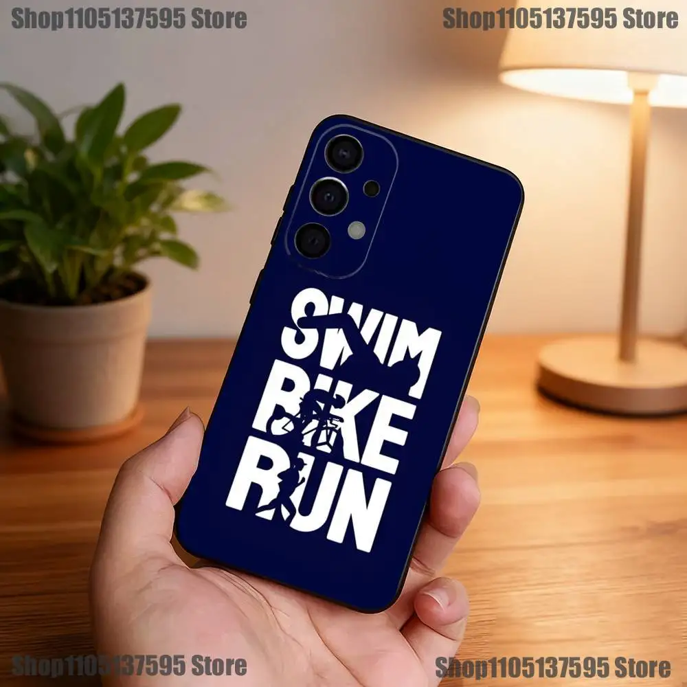เคสโทรศัพท์ลายไตรกีฬา (ว่ายน้ำ ปั่นจักรยาน วิ่ง) สำหรับ Samsung S25,S24,S21,S22,S23,S30,Ultra,S20,Plus,Fe,Lite,5G สีดำ