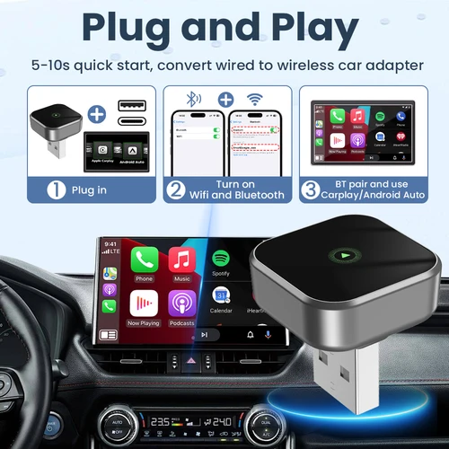 Imagen 2 del producto Adaptador inalámbrico CarPlay Android Auto Plug And Play Bluetooth WiFi conexión automática para Kia Audi Volvo Peugeot Opel Renault Jeep