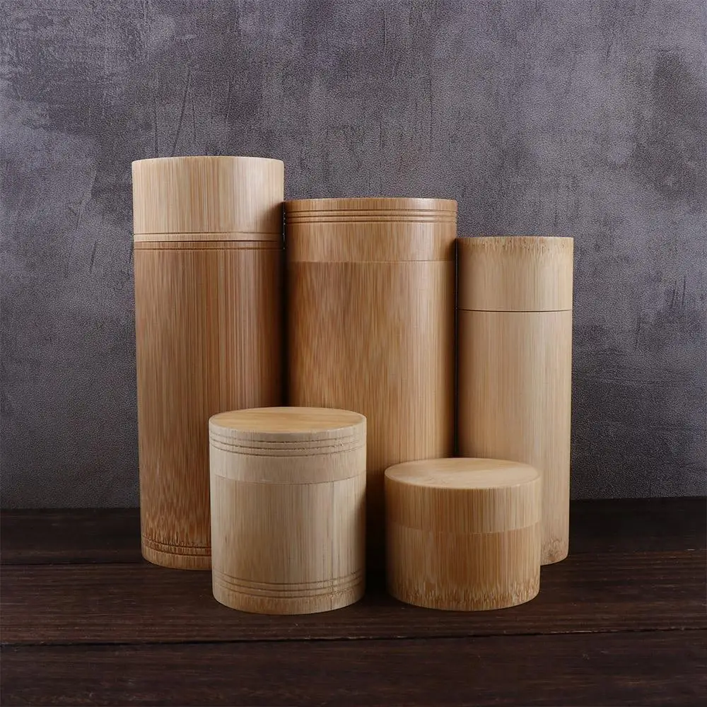 Portable Eco-friendly With Lid Handmade Bottle Bamboo Tea Canister Storage Box Container Organizer