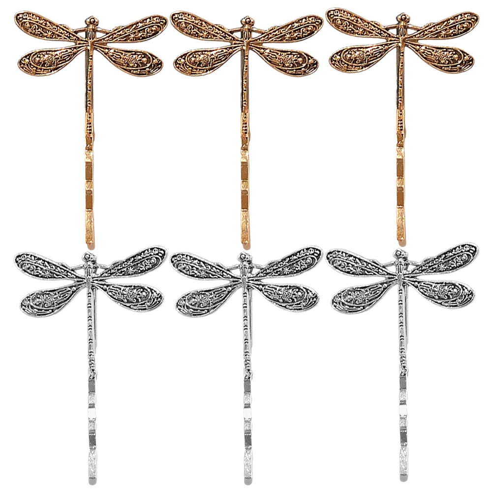 

6 pcs Vintage Dragonfly Hair Clips Retro Silver Gold Metal Bobby Pins for Women Decorative Hairstyle Accessories