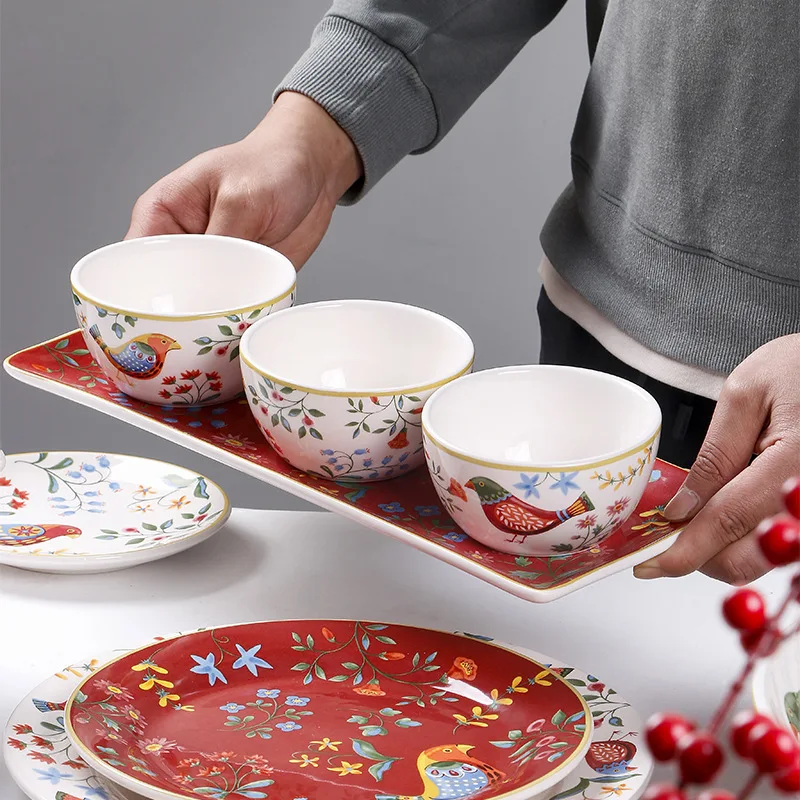 

HYS floral & bird dinner plate creative coffee cup ceramic tableware set