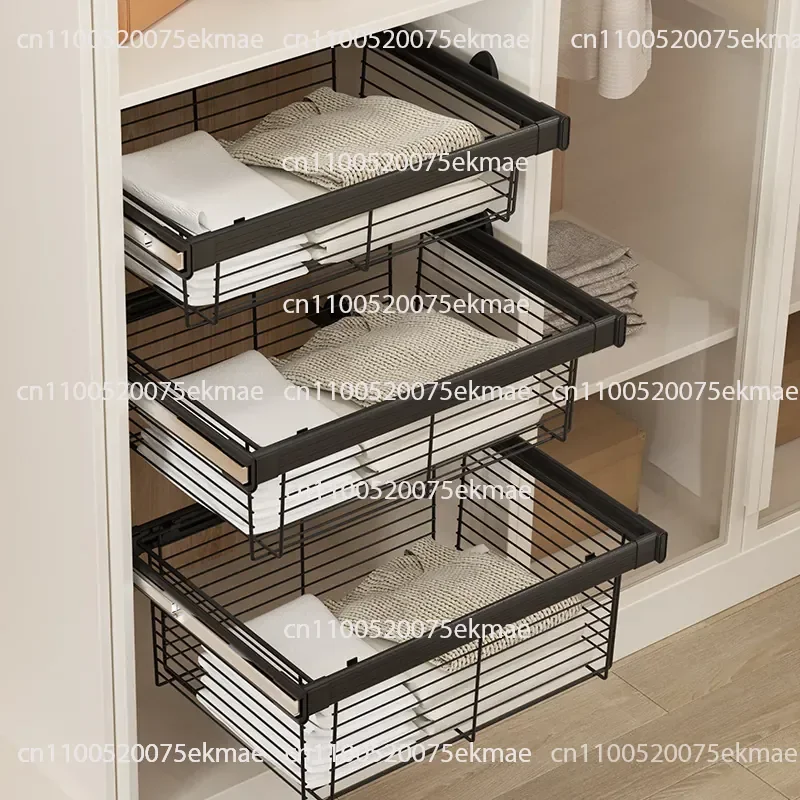 Wardrobe Pull Basket Drawer Type Built-in Telescopic Pants Rack Cloakroom Push-pull Storage Basket Layered Transformation