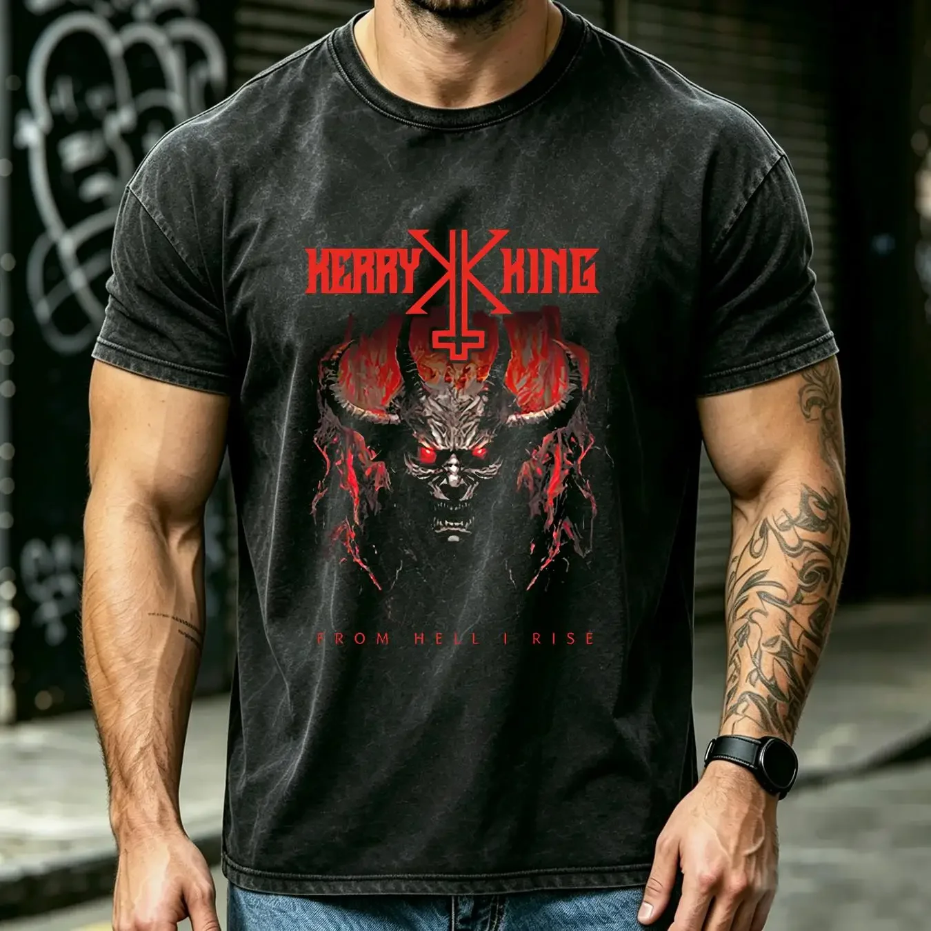 washed T Shirt Kerry King From Hell I Rise Cover NEW long or short sleeves vintage Washed Casual Unisex Stylish Stretched