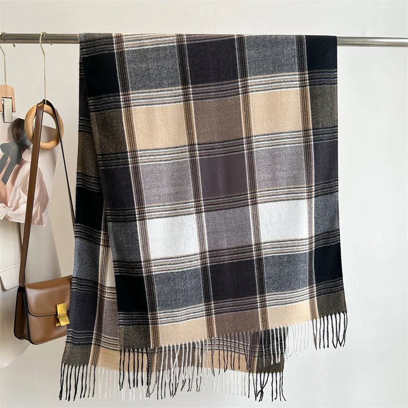 Luxury Women Plaid Scarves Autumn Winter Warm Cashmere Scarf Long Tassels Wrap Shawl Lady Muffler Wool Pashmina