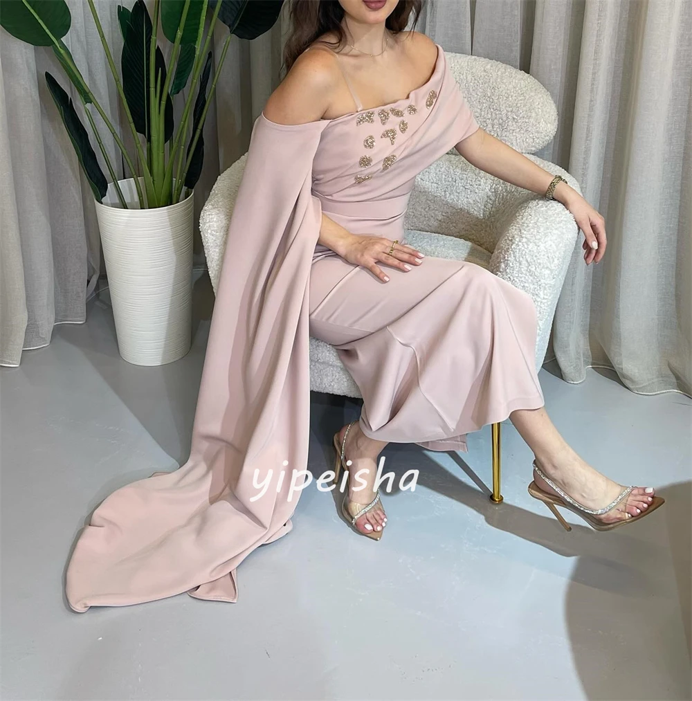 Customized Chinese Style Jersey Sequined Ruched A-line Off-the-shoulder Midi Dresses Homecoming Dresses Formal Casual Simple Ret