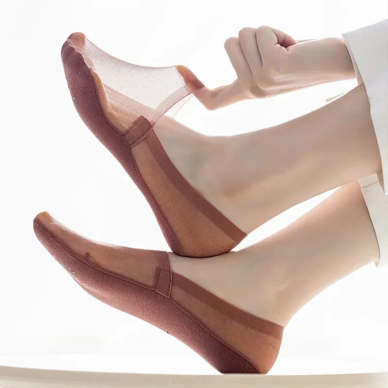 

Women'S Socks Summer Thin Mesh Anti-Slip Invisible Ship'S Socksshallow Mouth Solid Color Breathable Low Tube Leisure Stockings