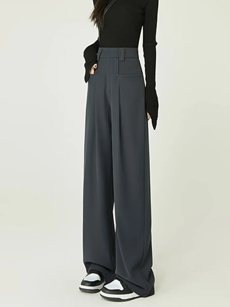 

Широкие брюки женские весенне-летние с высокой талией, драпированные, стройнящие, повседневные, черные, в пол, летние