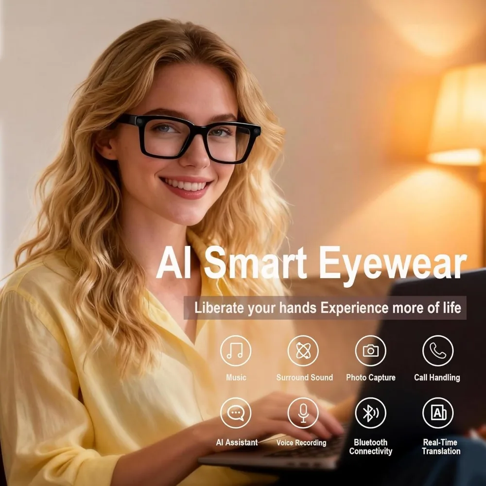 Smart Glasses with 8MP Camera, Translator for 140+ Languages, and Open Ear Design for POV Video Recording and Vlogging view 6