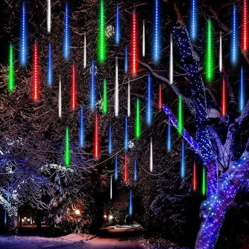 30/50cm 8Tubes LED Meteor Shower Rain Lights Outdoor Falling Raindrop Fairy String Light for Christmas Holiday Party Patio Decor