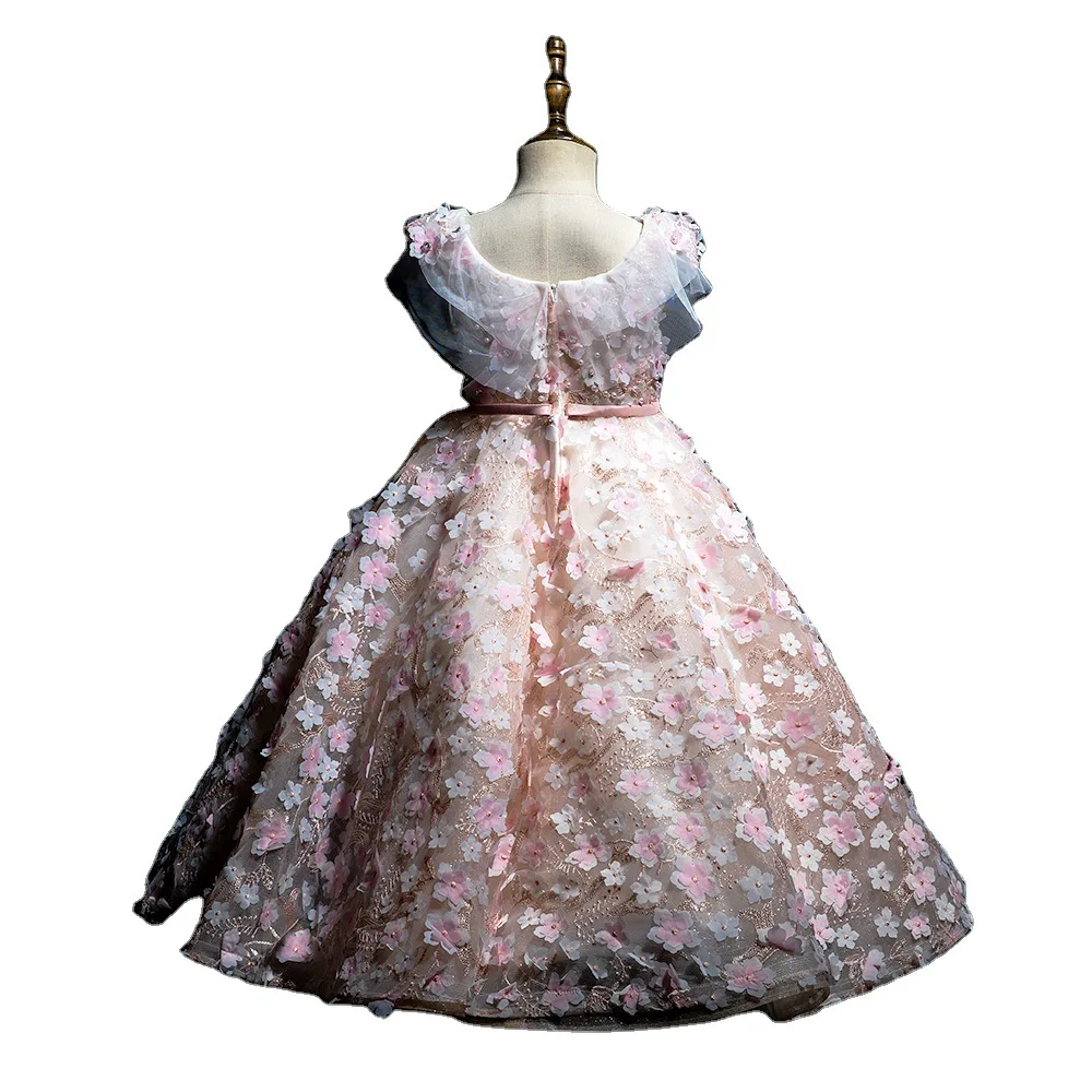 New Arrival Flower Lace Girls Clothes Princess Party Pageant Kids Dresses for 2-14 Years Children Wedding Evening Long Gown