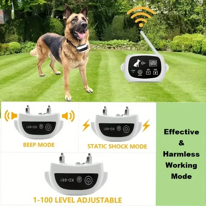 Pet Wireless Electronic Fence Trainer Dog Electronic Fence Receiver Waterproof Rechargeable Adjustable Range Pet Barking Stopper