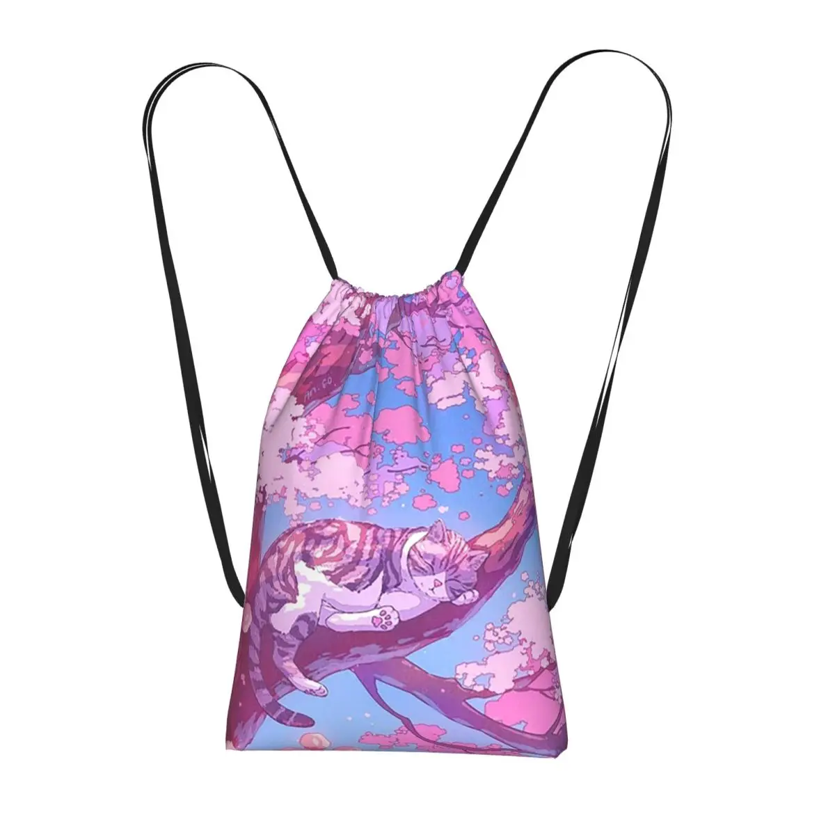 

Cat Sleeps On A Tree Branch Print Backpacks Portable Drawstring Bundle Pocket Sports Bag Book Bags for Travel Students