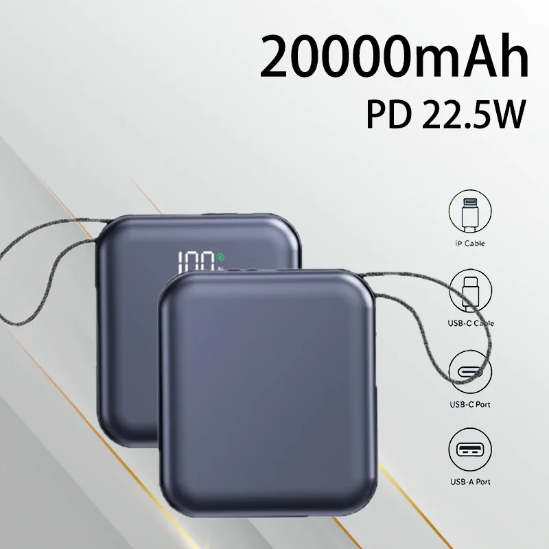 

22.5W Super Fast Charging 20000mAh Power Bank Mini Built in Cable Portable Large Capacity External Battery Charger For Travel
