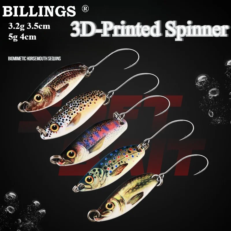BILLINGS 1 Stück 3D Micro Stream Bleilöffel-förmiger Spinner-Köder 3g 5g Realistischer Fischköder, Spinner zum Angeln von Weißfisch