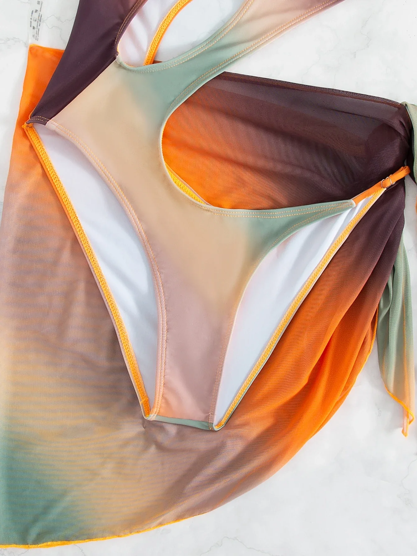 

Купальник-монокини с эффектом омбре, на одно плечо, с пляжной юбкой