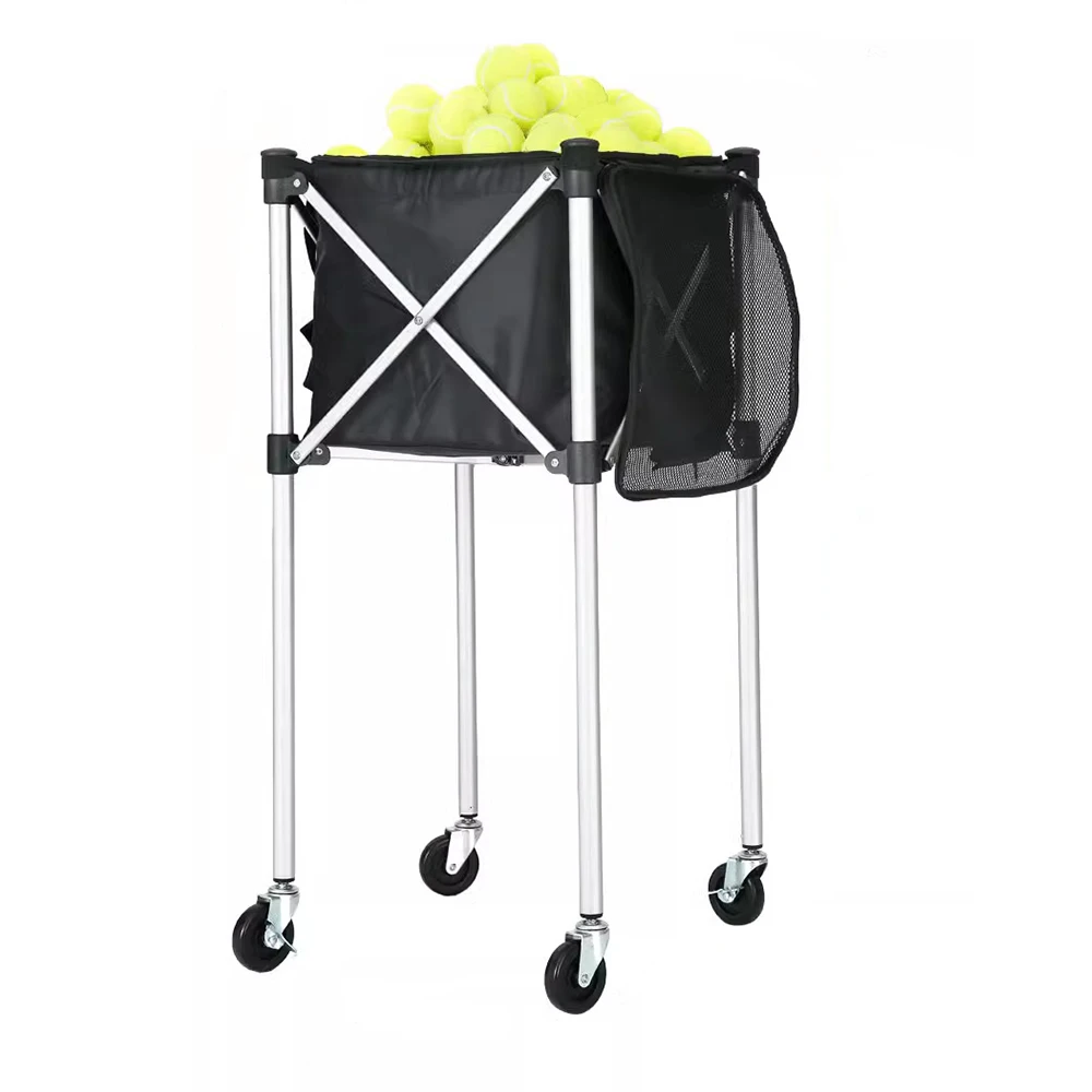 Premium Folding Aluminum Alloy Pickleball Car Trolley Lightweight Portable Pick-up Frame Storage Basket Bag