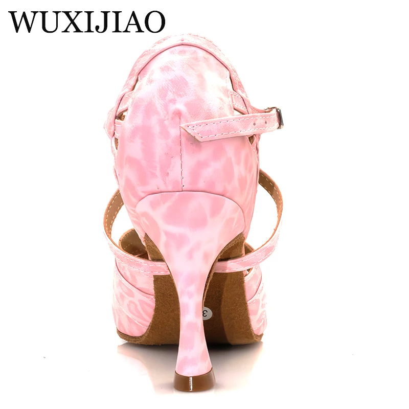 أحذية الرقص اللاتينية WUXIJIAO باللون الوردي الفهد PU أحذية الرقص الاجتماعي النسائية أحذية الرقص السالسا ذات النعل الناعم