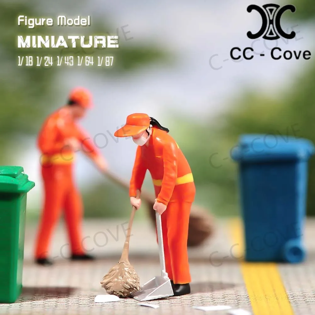 Painted Miniatures 1/18 1/24 1/43 1/64 1/87 Sanitation Workers Wearing Orange Work Clothes Figure Model Toys View Decoration