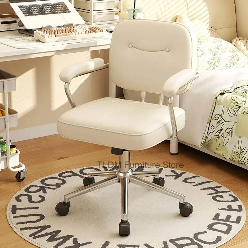 PU Leather Swivel Desk Chair with Armrests, Adjustable Height Ergonomic Office Chair, Cute Rolling Task Chair for Home Office