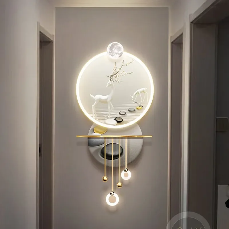 Entrance decorative painting 2024 new high-end led wall lamp painting light luxury high-end three-dimensional hanging