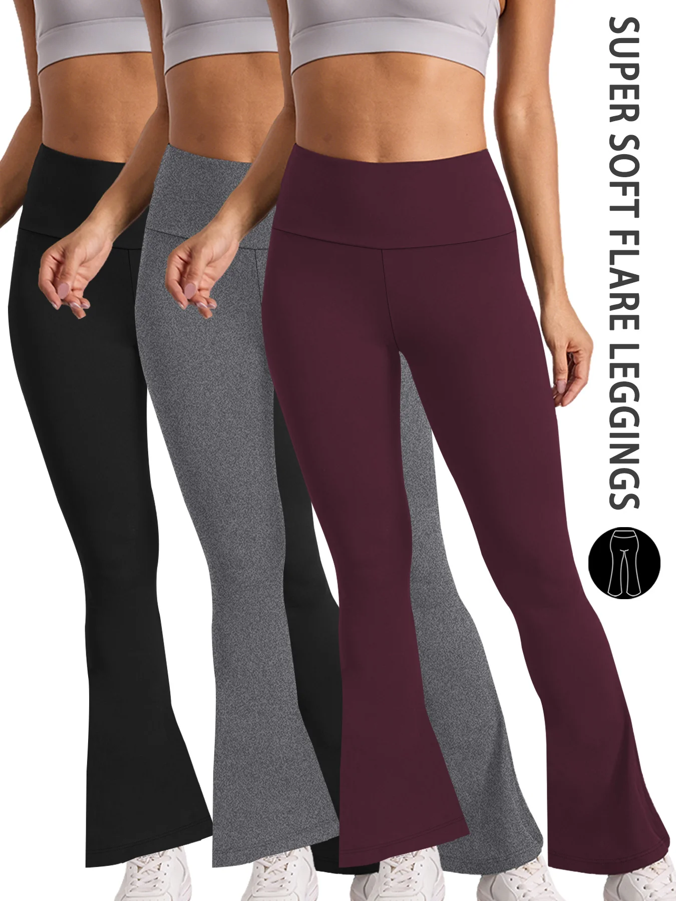 

Комплект из 3-х женских расклешенных брюк для йоги с высокой талией и узким низом. Идеально подходит для йоги или для отдыха.