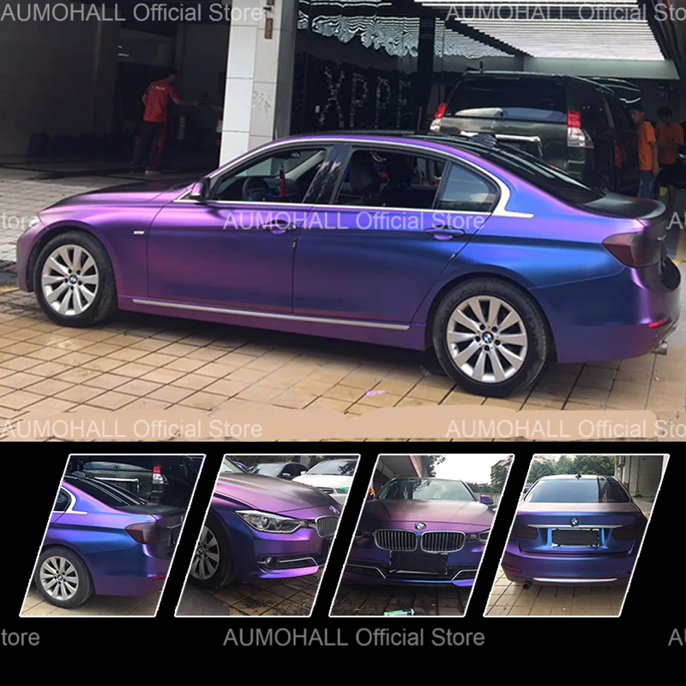 15Mx1.52M Matte Stain Chameleon Purple Blue Vinyl Film Car Paint Body Vinyl Wrap Matt Sticker Decals Color Change Film Roll