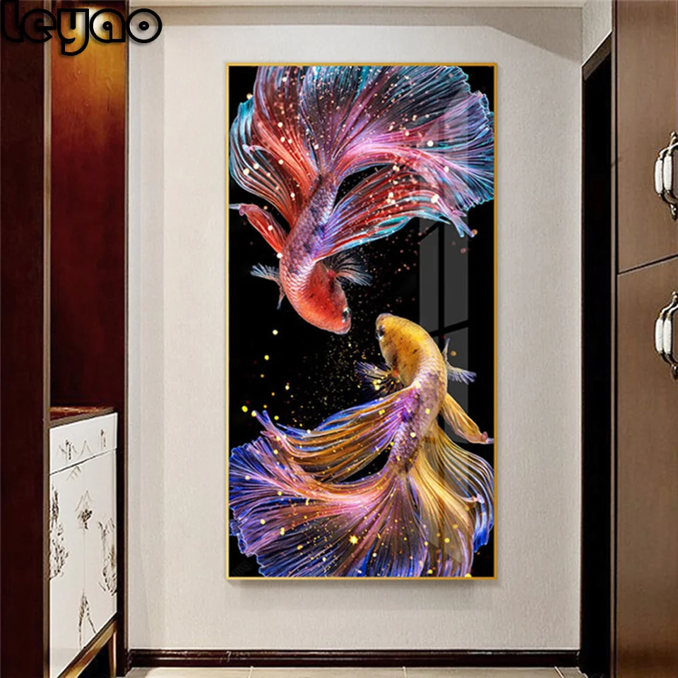 pittura diamante 5D fai da te di grandi dimensioni kit artistico pesce quadrato rotondo completo diamante ricamo mosaico decorazioni animali casa