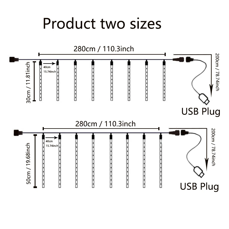 8 Tubes Meteor Shower Rain Lights USB Powere Waterproof 30cm LED String Lights Decor Lights Garden Tree Wedding Party Decoration