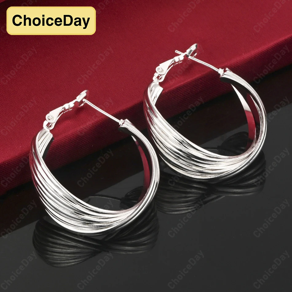 

ChoiceDay 925 Sterling Silver Exquisite Multi Hoop Round Earrings Women Wedding Accessories Party Jewelry Charms