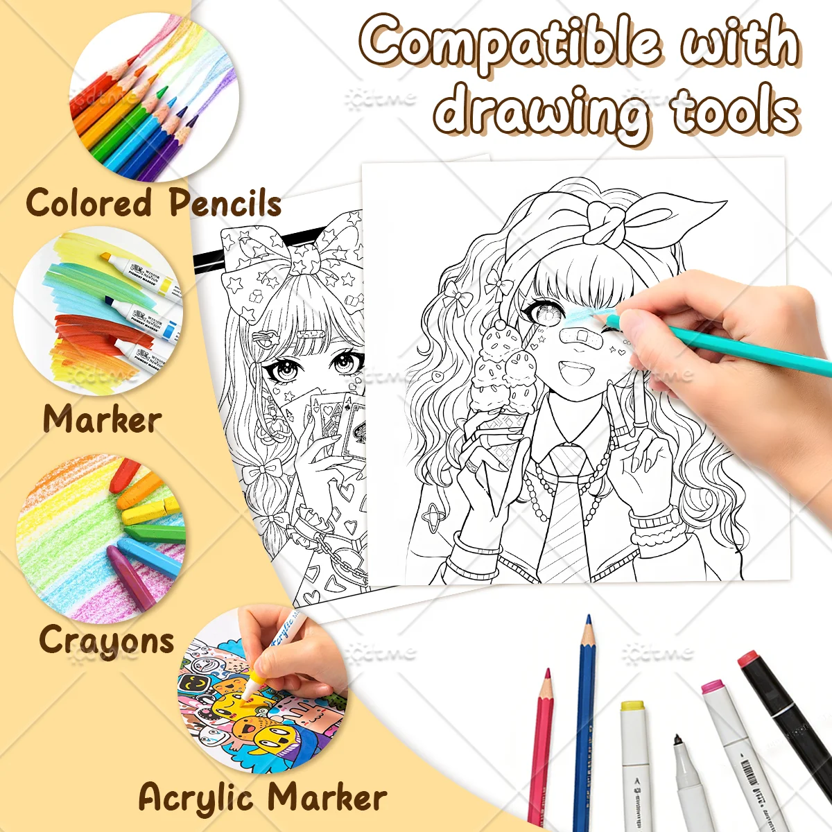 DECORA GIRLS Malbuch für Erwachsene mit Cartoon-Motiven und Einfachen Mustern zur Entspannung, DIY Mal- und Zeichenbücher für Jugendliche – Detail 4