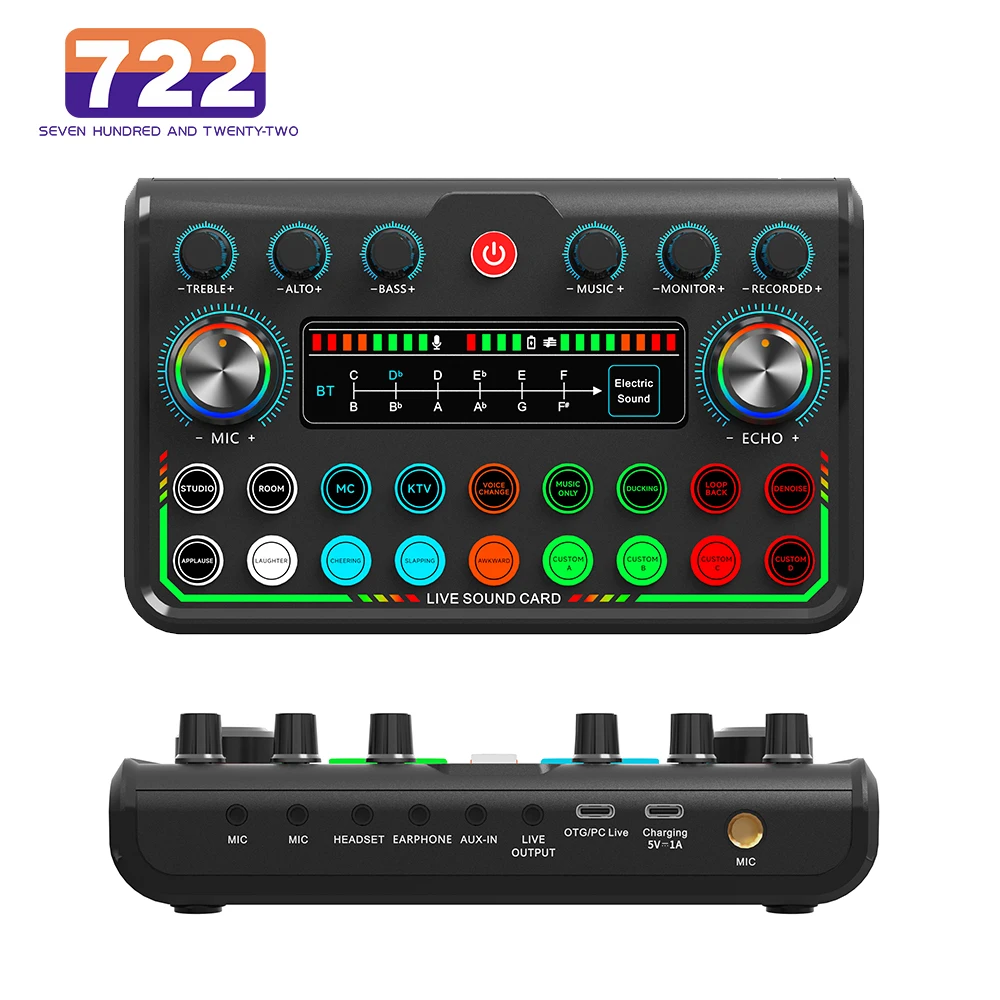 Audio Sound Card Live Broadcast Audio DJ Mixer Live Recording Professional Studio Singing Podcast for Mobile Phone Computer PC